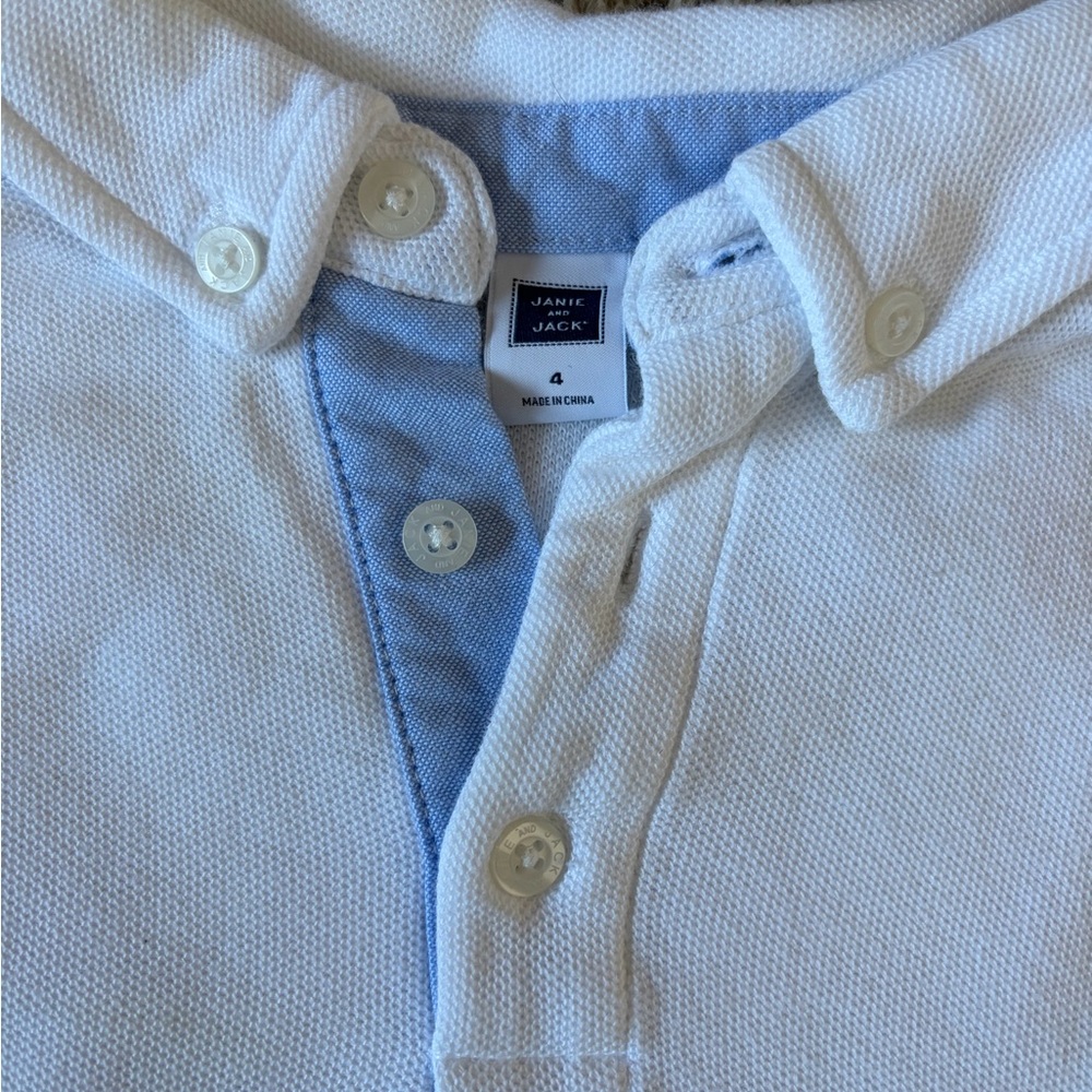 Janie and Jack White Long Sleeve Polo with Blue Trim